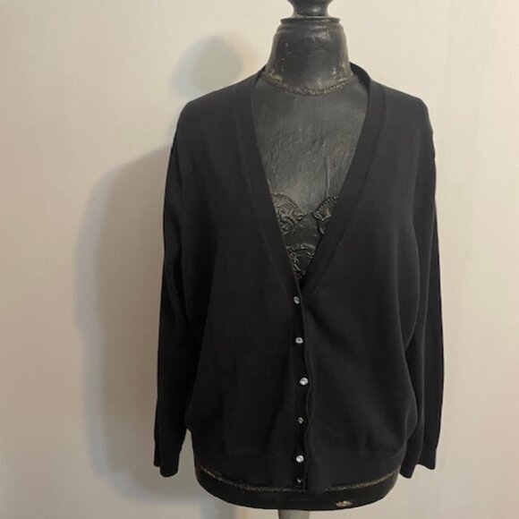 Land's End Black V-neck button-down cardigan, size 2X - Picture 1 of 5